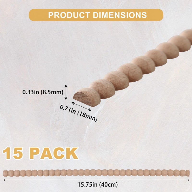 Soengsau 15-Pack 15.75" Unfinished Wood Beaded Trim - Easy to Paint, Cute Decorative Molding DIY Craft for Furniture Frame, Mirror Edge, Wall, Door, Closet, Dresser, Shelf - Image 2
